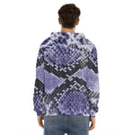 Blue And Black Snakeskin Print Men's Velvet Pullover Hoodie