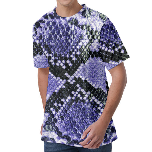 Blue And Black Snakeskin Print Men's Velvet T-Shirt
