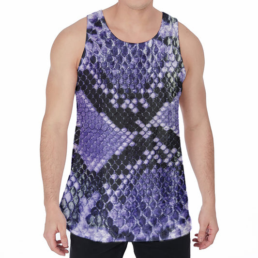 Blue And Black Snakeskin Print Men's Velvet Tank Top