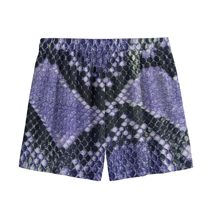 Blue And Black Snakeskin Print Mesh Shorts