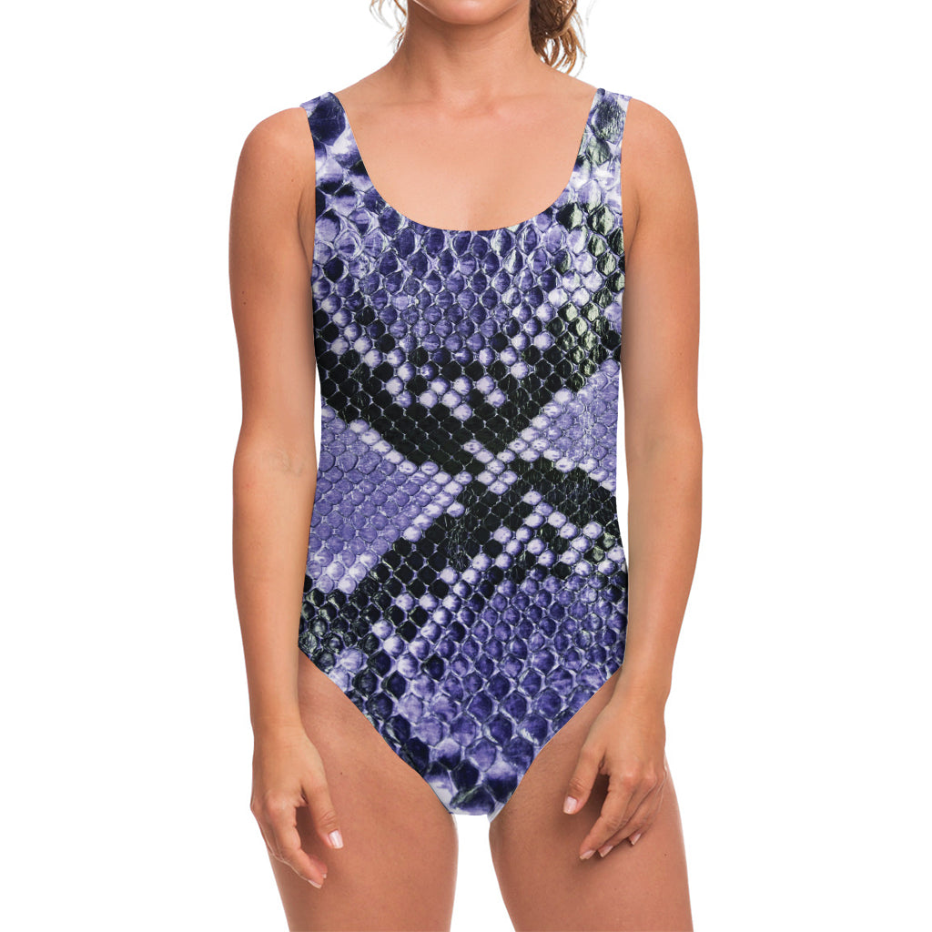 Blue And Black Snakeskin Print One Piece Swimsuit