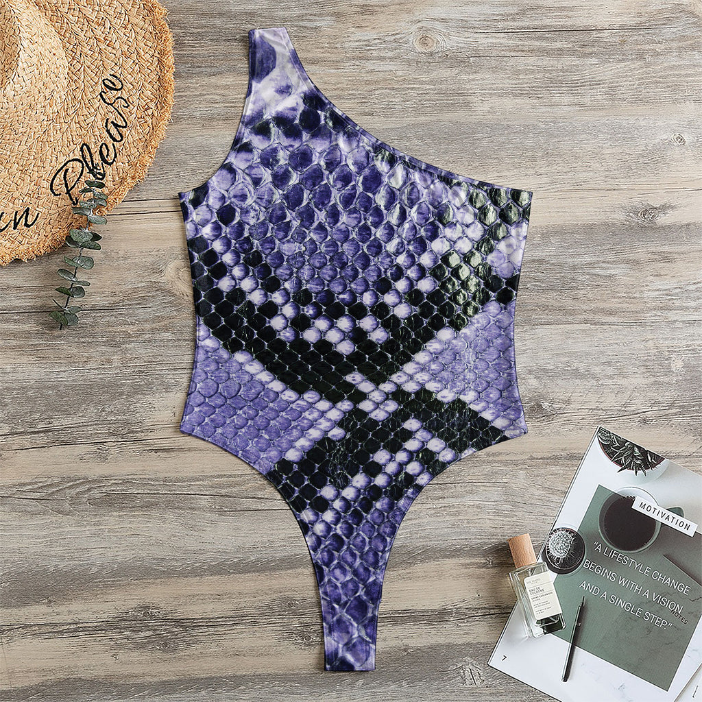 Blue And Black Snakeskin Print One Shoulder Bodysuit