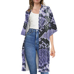 Blue And Black Snakeskin Print Open Front Beach Cover Up