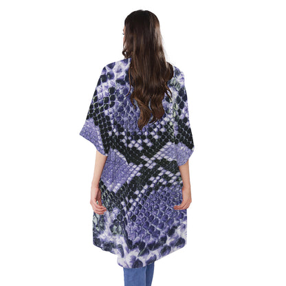 Blue And Black Snakeskin Print Open Front Beach Cover Up