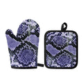 Blue And Black Snakeskin Print Oven Mitt And Pot Holder Set