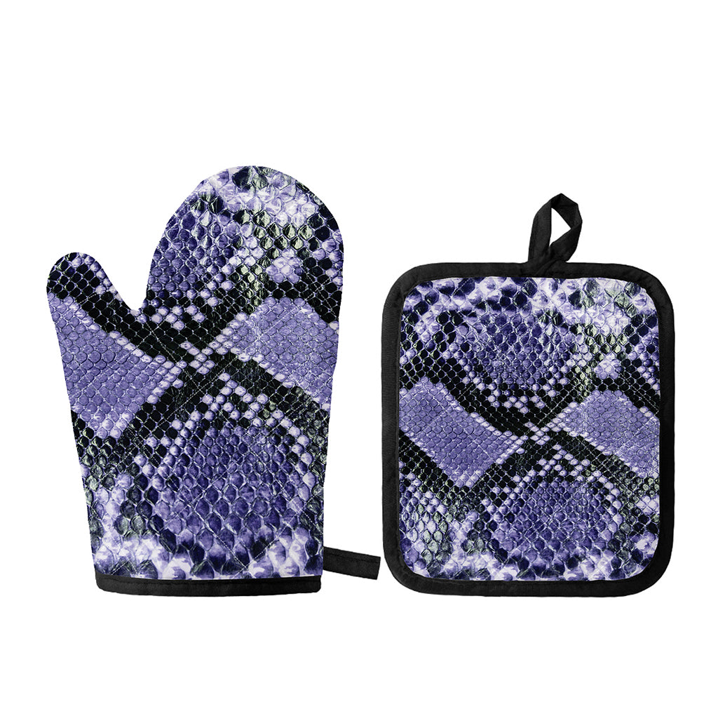 Blue And Black Snakeskin Print Oven Mitt And Pot Holder Set