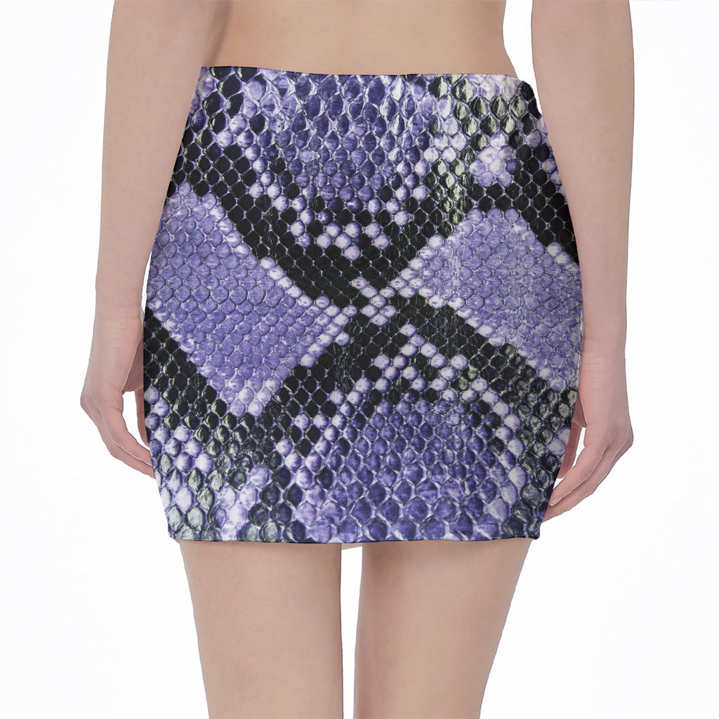 Blue And Black Snakeskin Print Pencil Mini Skirt
