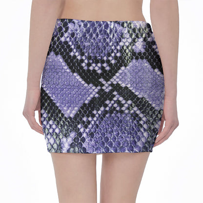 Blue And Black Snakeskin Print Pencil Mini Skirt