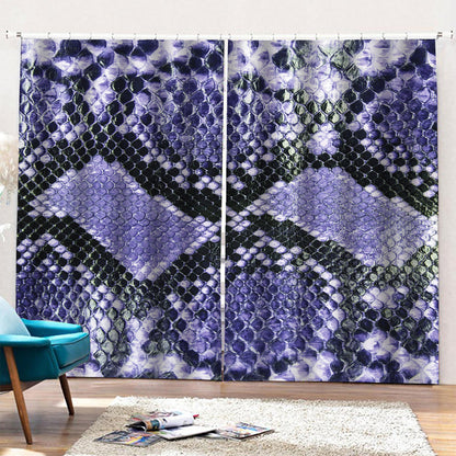 Blue And Black Snakeskin Print Pencil Pleat Curtains