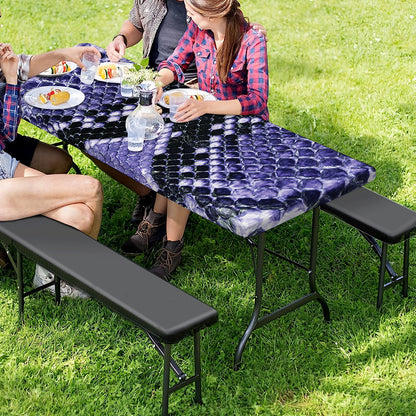Blue And Black Snakeskin Print Picnic Table Cover