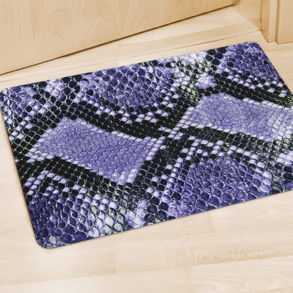 Blue And Black Snakeskin Print Polyester Doormat