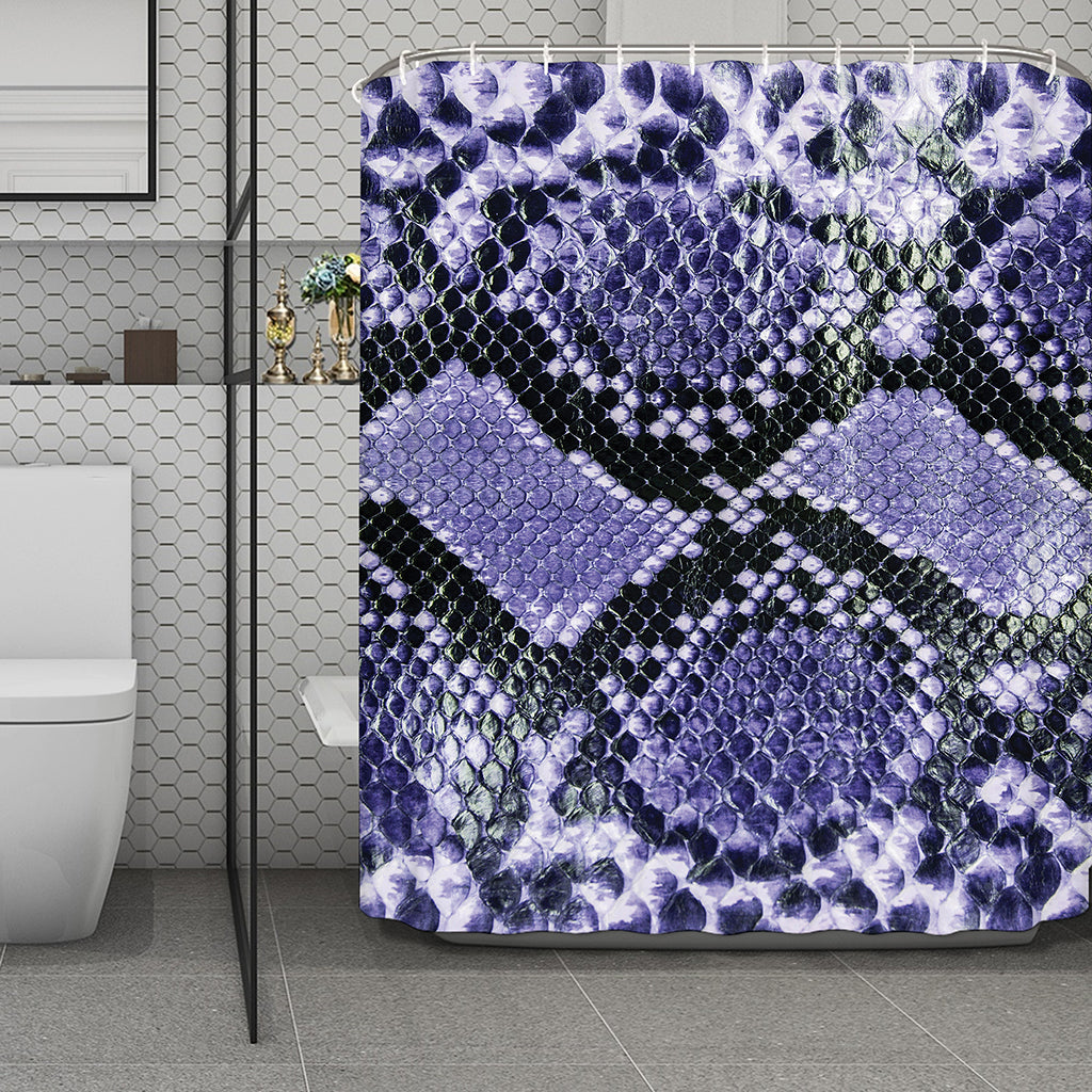 Blue And Black Snakeskin Print Polyester Shower Curtain