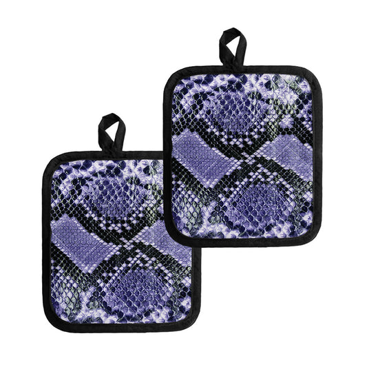 Blue And Black Snakeskin Print Pot Holders