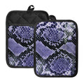 Blue And Black Snakeskin Print Pot Holders With Pocket