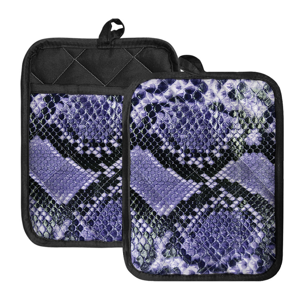 Blue And Black Snakeskin Print Pot Holders With Pocket