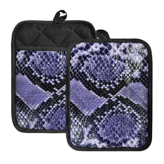 Blue And Black Snakeskin Print Pot Holders With Pocket