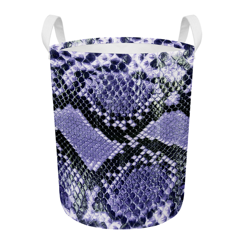 Blue And Black Snakeskin Print Round Laundry Basket