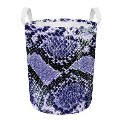 Blue And Black Snakeskin Print Round Laundry Basket