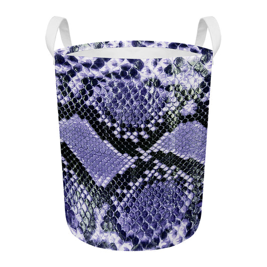 Blue And Black Snakeskin Print Round Laundry Basket