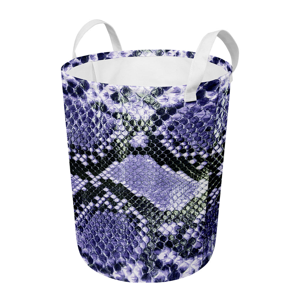 Blue And Black Snakeskin Print Round Laundry Basket