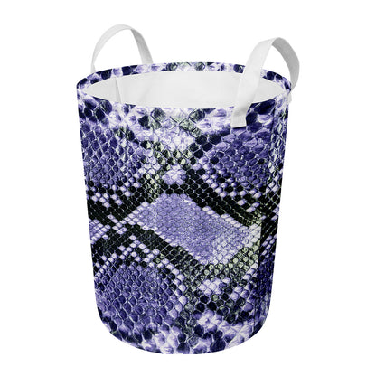 Blue And Black Snakeskin Print Round Laundry Basket