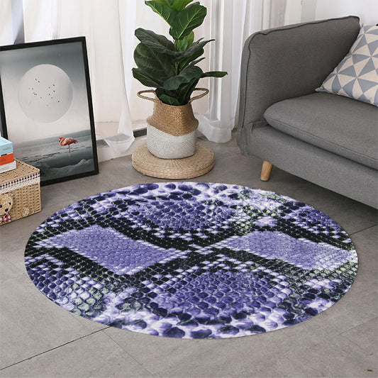 Blue And Black Snakeskin Print Round Rug