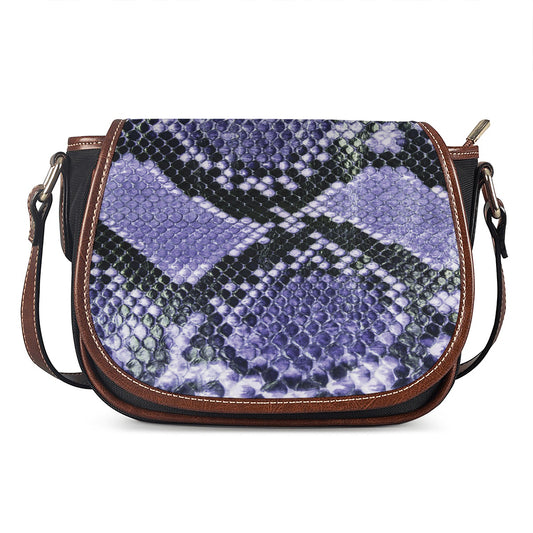 Blue And Black Snakeskin Print Saddle Bag