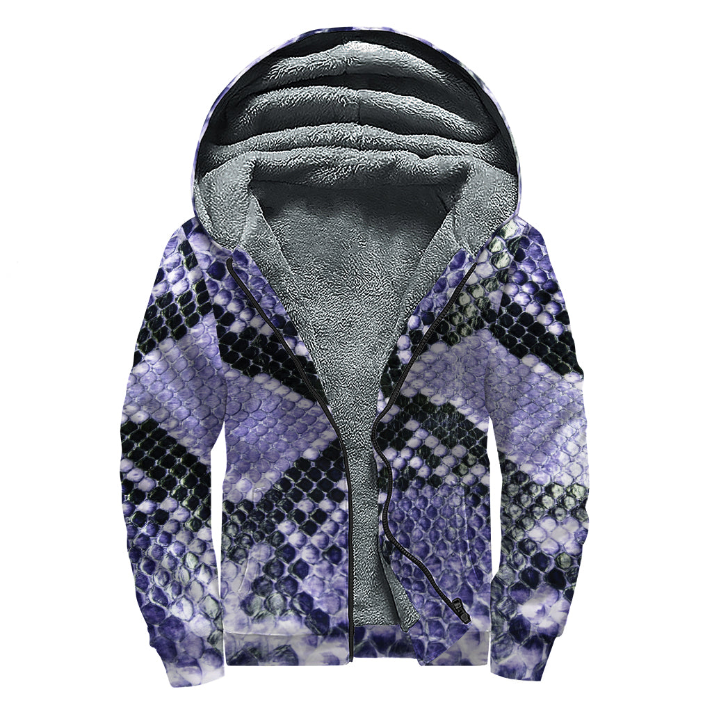 Blue And Black Snakeskin Print Sherpa Lined Zip Up Hoodie