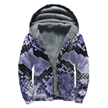 Blue And Black Snakeskin Print Sherpa Lined Zip Up Hoodie