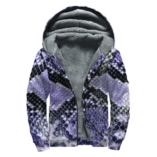 Blue And Black Snakeskin Print Sherpa Lined Zip Up Hoodie