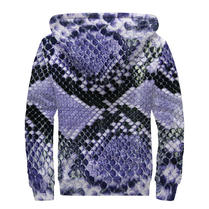 Blue And Black Snakeskin Print Sherpa Lined Zip Up Hoodie