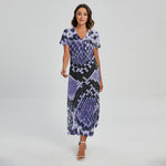 Blue And Black Snakeskin Print Short Sleeve Maxi Dress