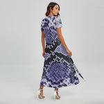 Blue And Black Snakeskin Print Short Sleeve Maxi Dress