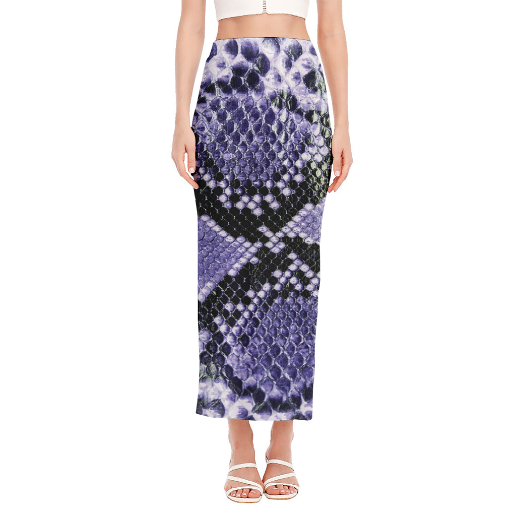 Blue And Black Snakeskin Print Side Slit Maxi Skirt