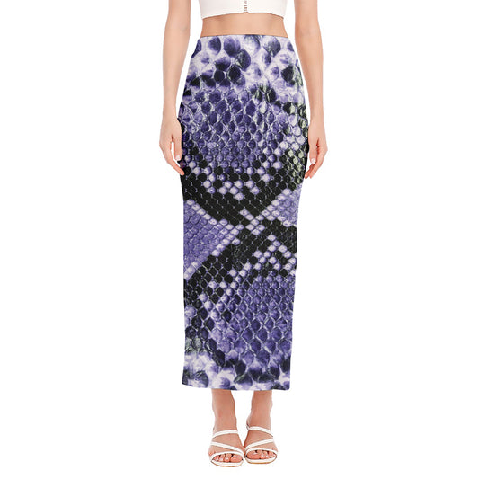 Blue And Black Snakeskin Print Side Slit Maxi Skirt