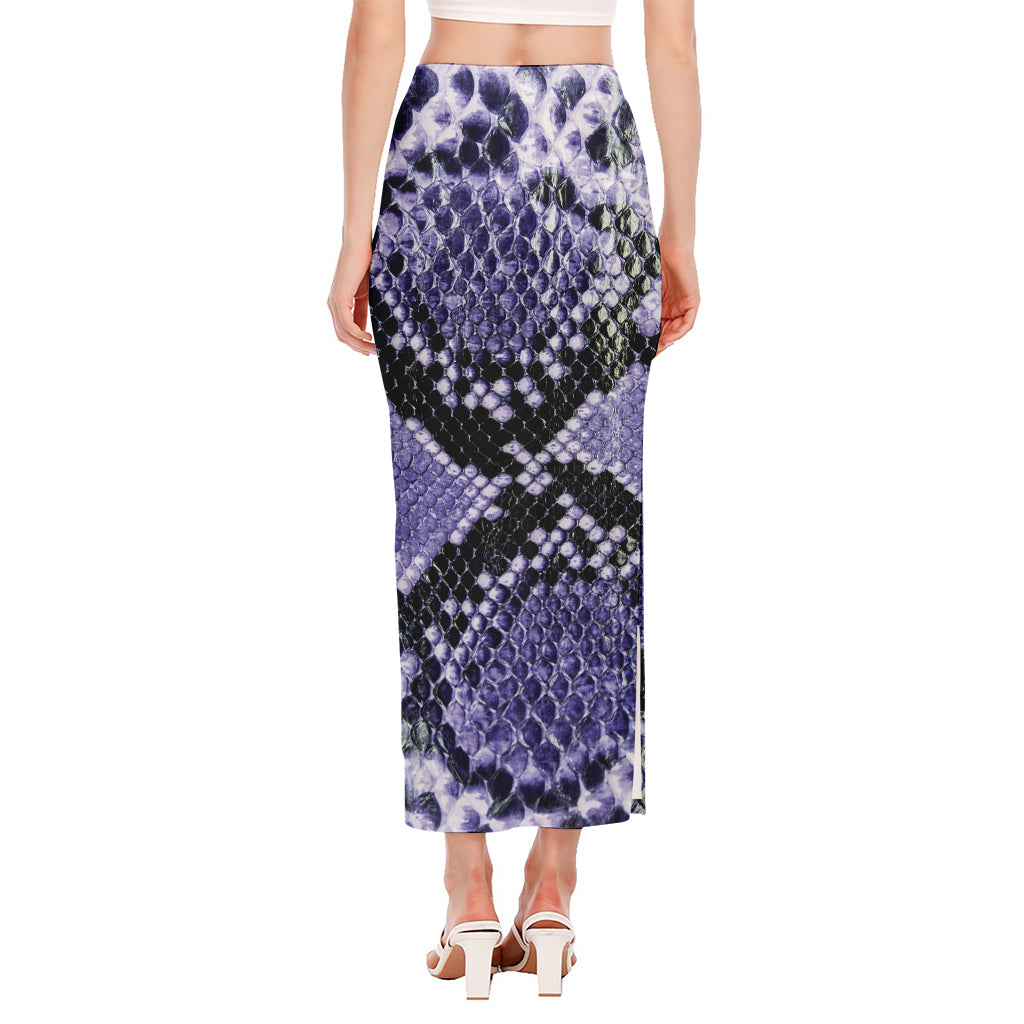 Blue And Black Snakeskin Print Side Slit Maxi Skirt