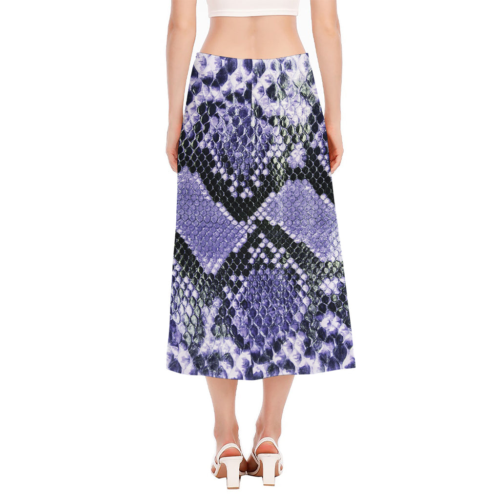 Blue And Black Snakeskin Print Side Slit Midi Skirt