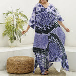 Blue And Black Snakeskin Print Silk V-Neck Kaftan Dress