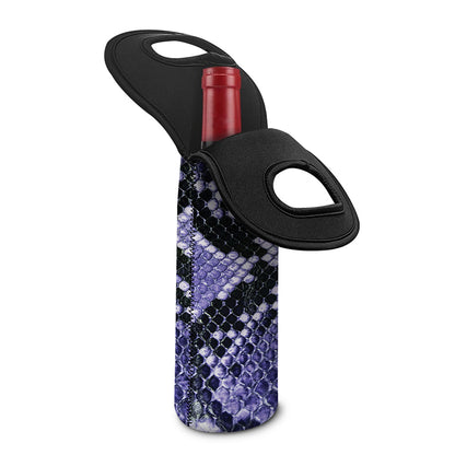Blue And Black Snakeskin Print Single Neoprene Wine Tote