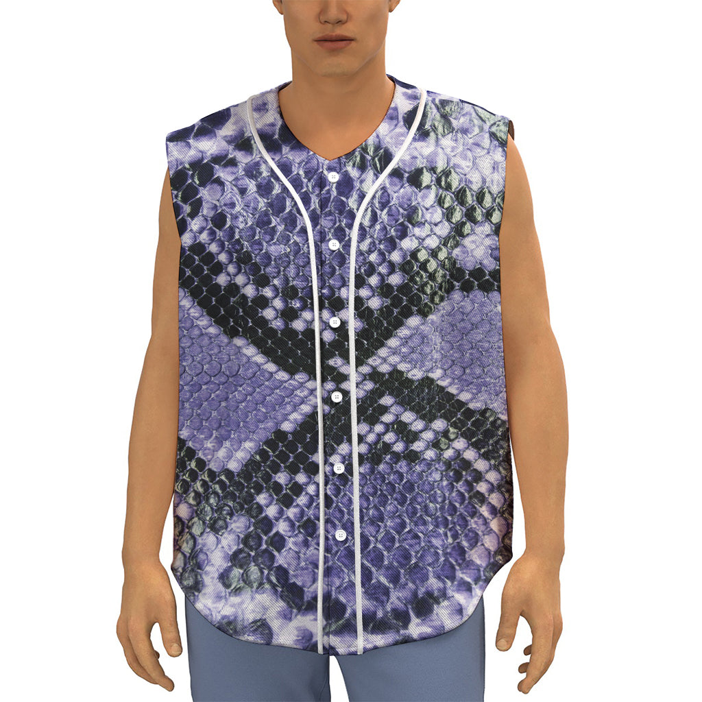 Blue And Black Snakeskin Print Sleeveless Baseball Jersey