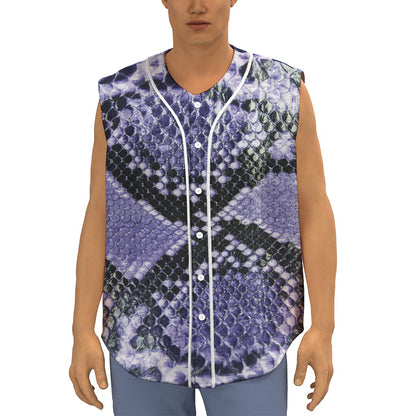 Blue And Black Snakeskin Print Sleeveless Baseball Jersey