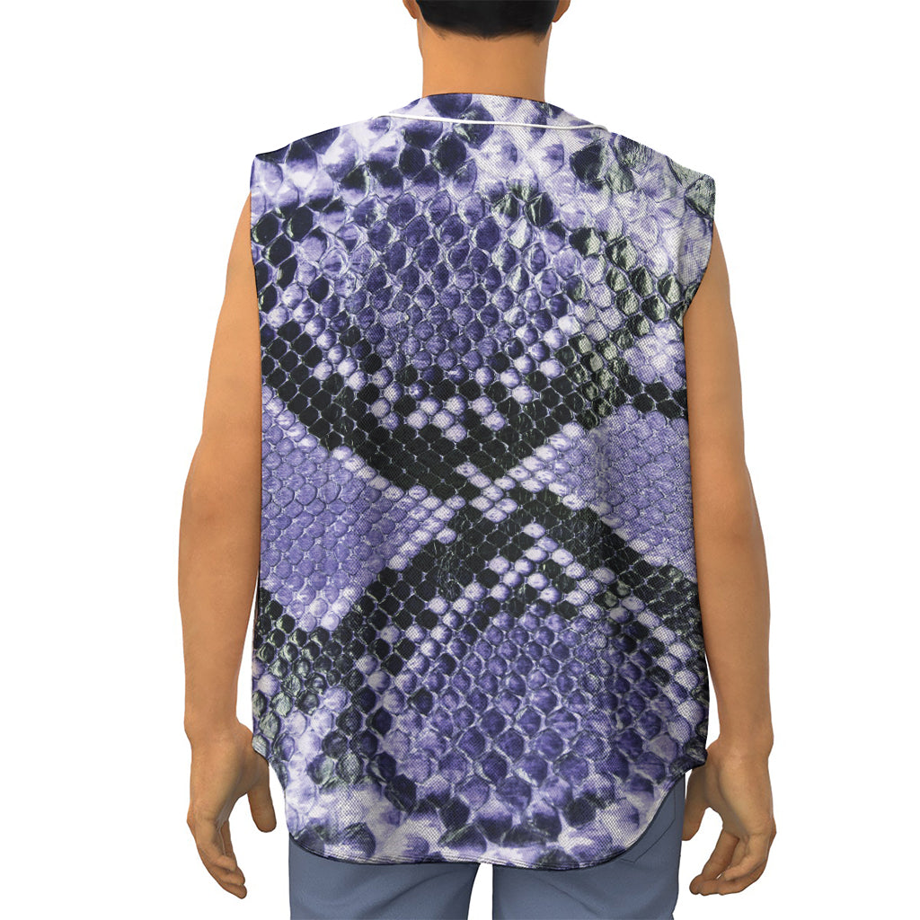 Blue And Black Snakeskin Print Sleeveless Baseball Jersey