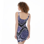 Blue And Black Snakeskin Print Sleeveless Bodycon Dress