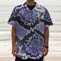 Blue And Black Snakeskin Print Textured Short Sleeve Shirt