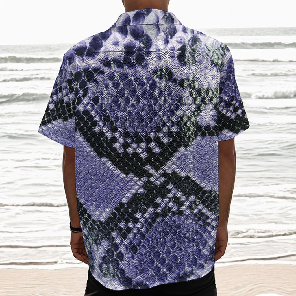 Blue And Black Snakeskin Print Textured Short Sleeve Shirt