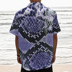 Blue And Black Snakeskin Print Textured Short Sleeve Shirt