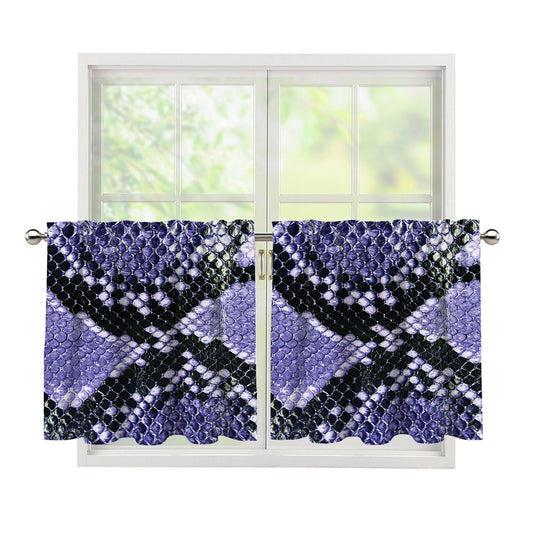 Blue And Black Snakeskin Print Tier Curtains