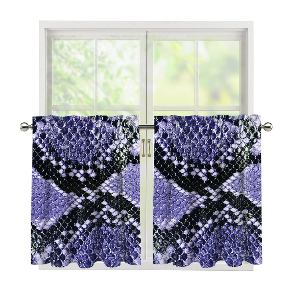 Blue And Black Snakeskin Print Tier Curtains
