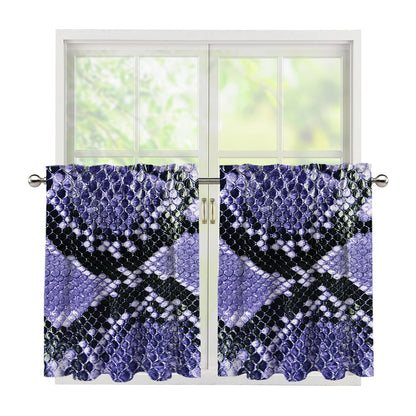 Blue And Black Snakeskin Print Tier Curtains