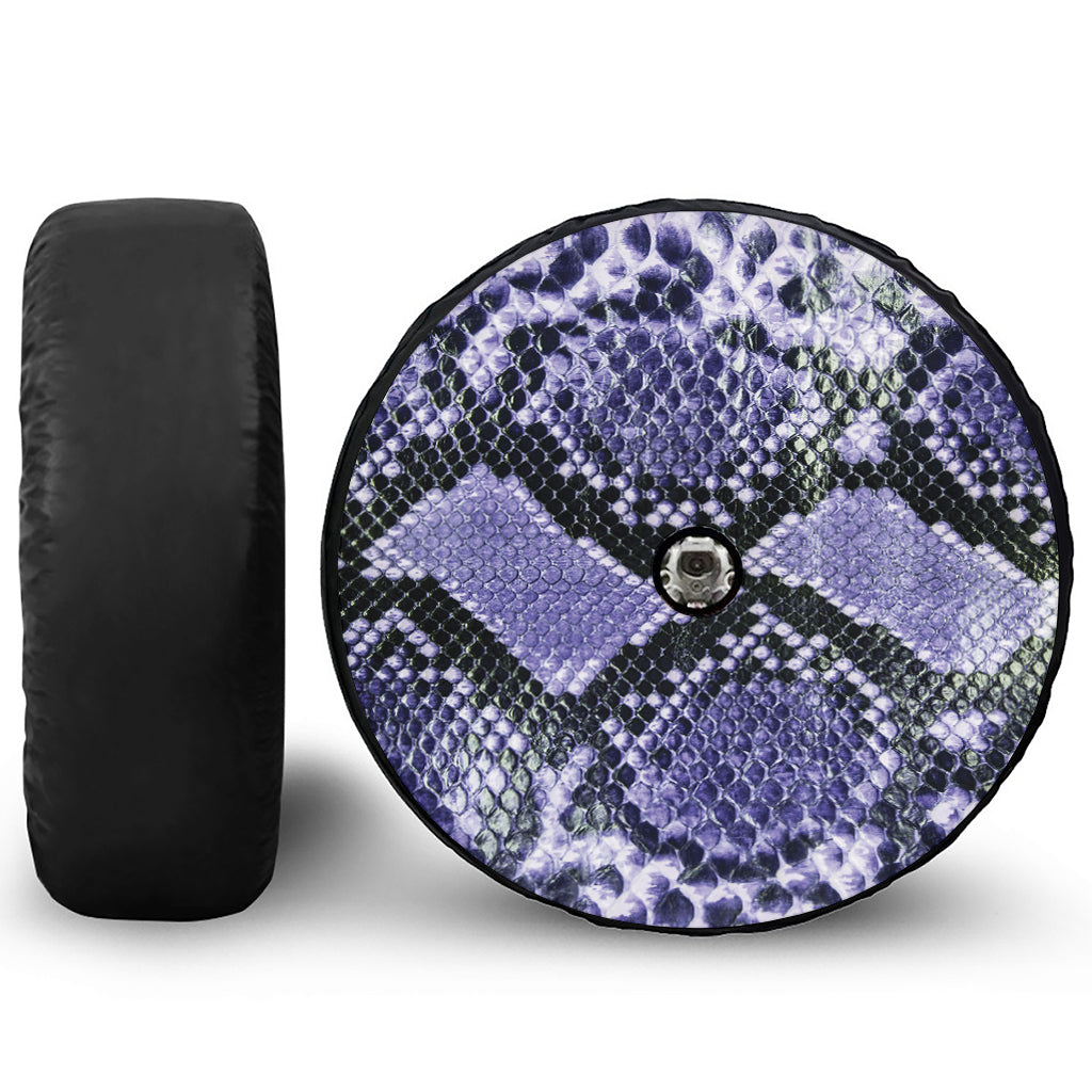 Blue And Black Snakeskin Print Tire Cover With Camera Hole